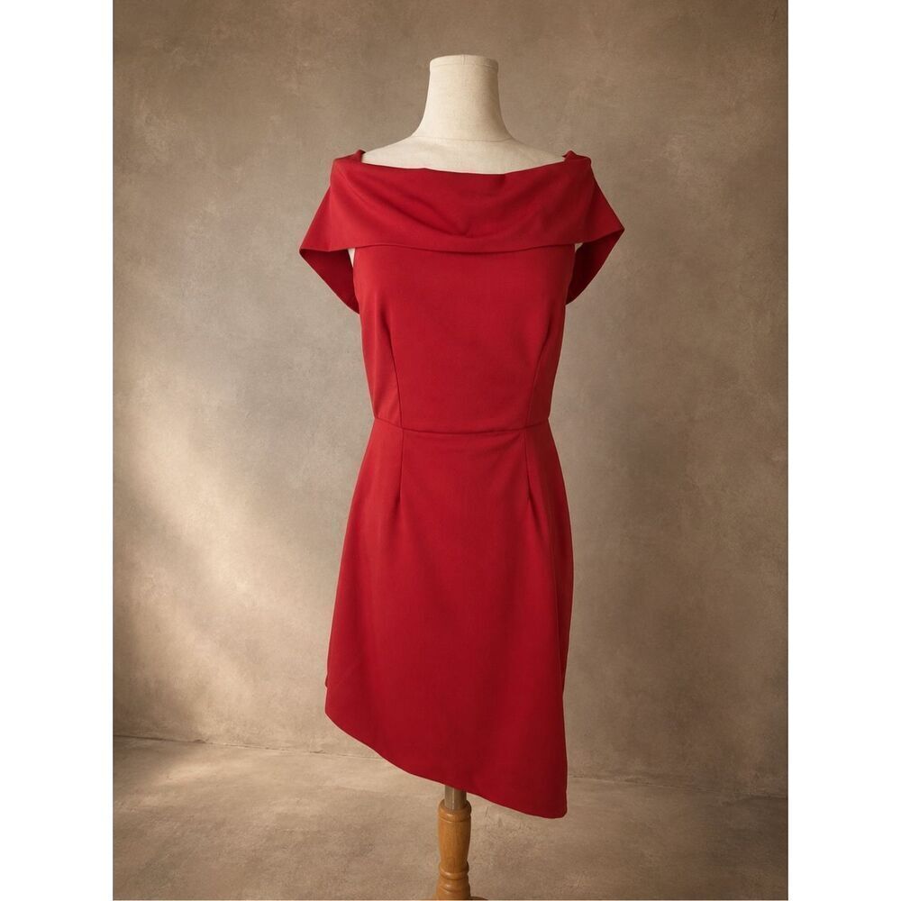 Hutch Size M Gloria Off Shoulder Asymmetrical Midi Dress Anthropologie Red Cockt